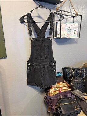 No Boundaries Black Denim Short Overalls